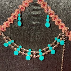 Teal And Gold Necklace and Earring Set